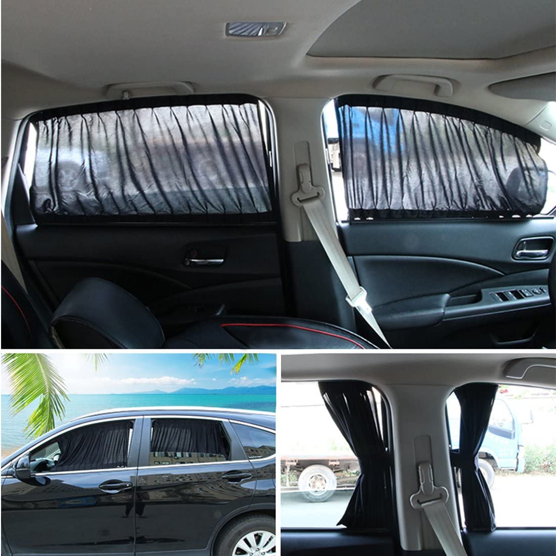 Car Window Curtain Sunshade UV Protection 50L, 2 Pieces PBCL-02 (Black)