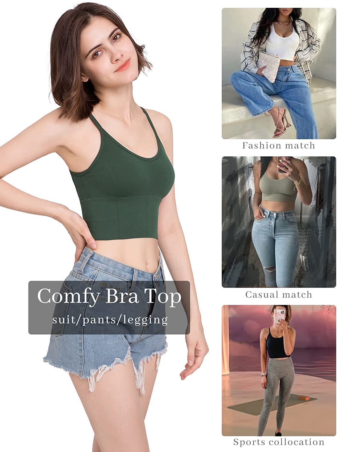 Eleplus 4 Pieces Comfy Sleep Bra for Women Cami Lounge Bra Wirefree Padded Bralettes Longline Pack of 4