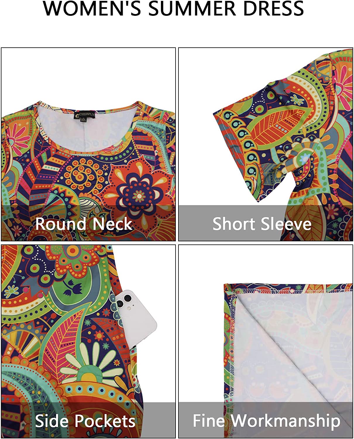 Women's Summer T Shirt Dresses Casual Beach Short Sleeve Swing Pockets Dresses