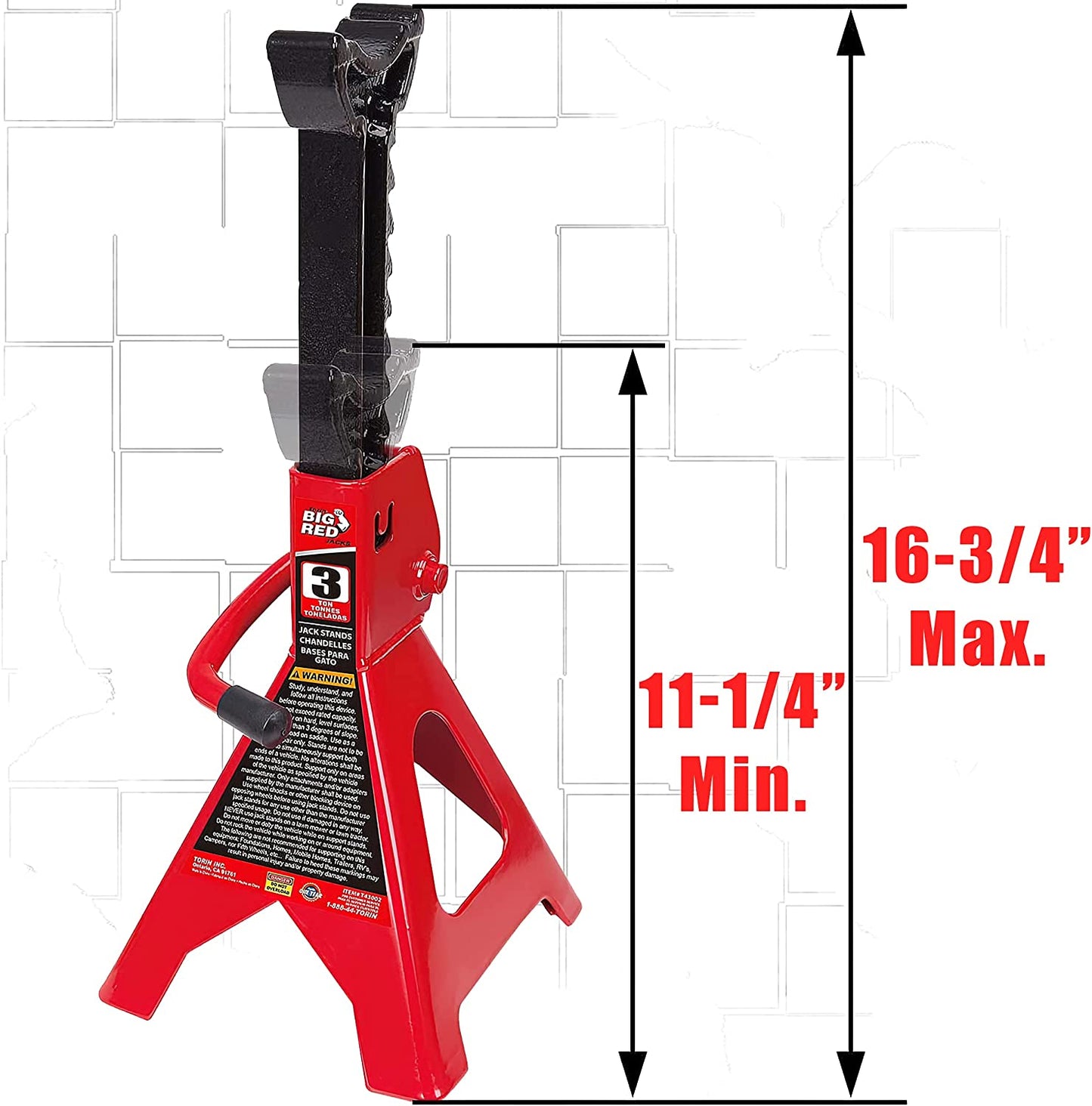 T43202 Torin Steel Jack Stands: 3 Ton (6,000 lb) Capacity, Red, 1 Pair