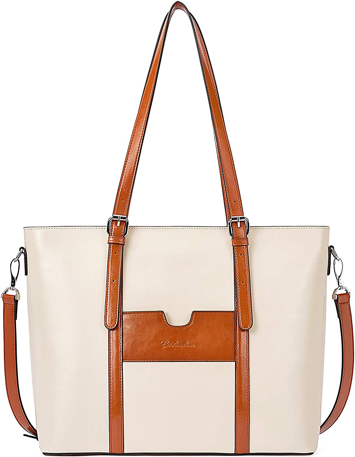 Women Leather Laptop Tote Office Shoulder Handbag Vintage Briefcase 15.6 inch Computer Work Purse