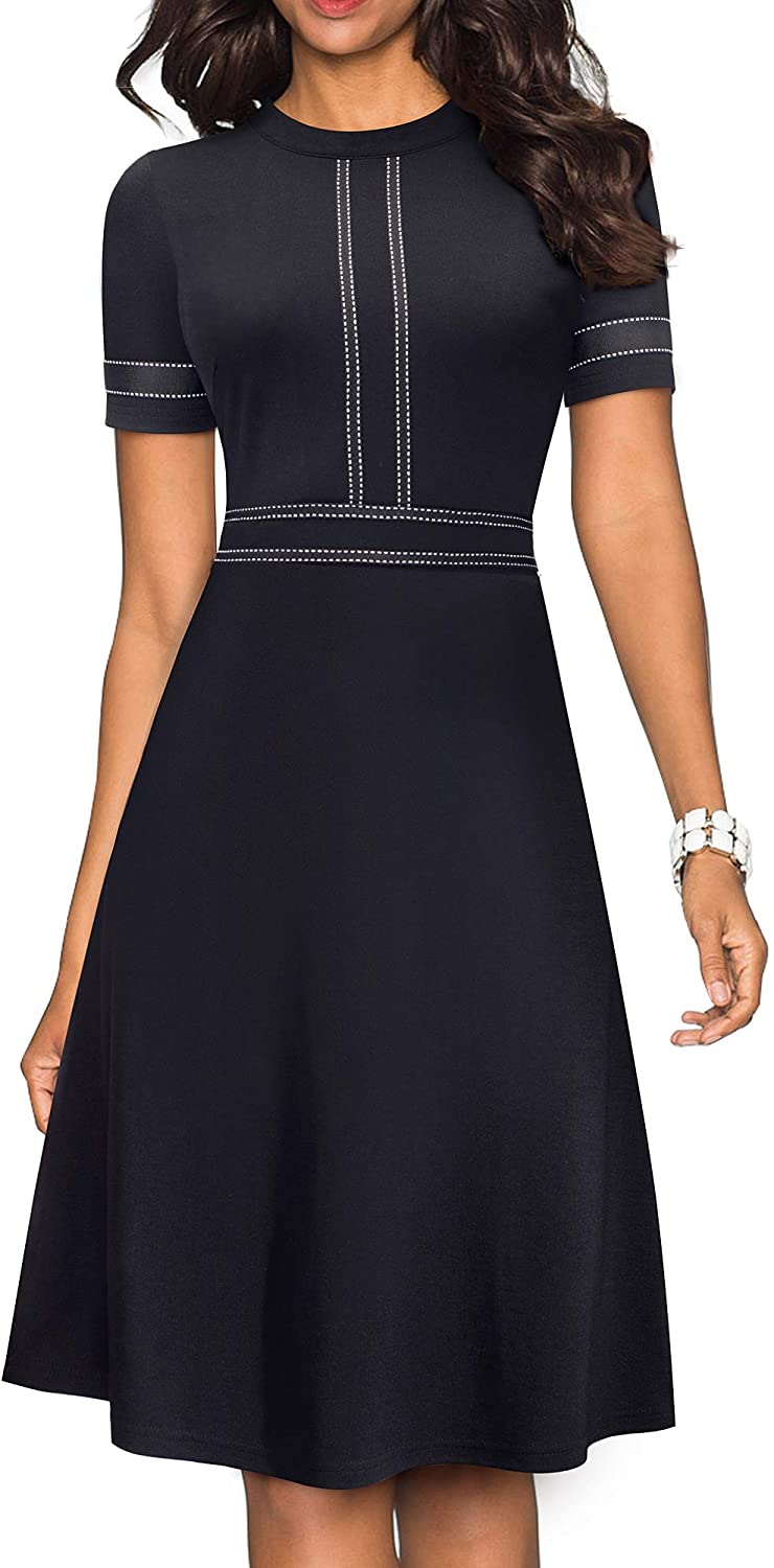 Women's Chic Crew Neck 3/4 Sleeve Party Homecoming Aline Dress A135