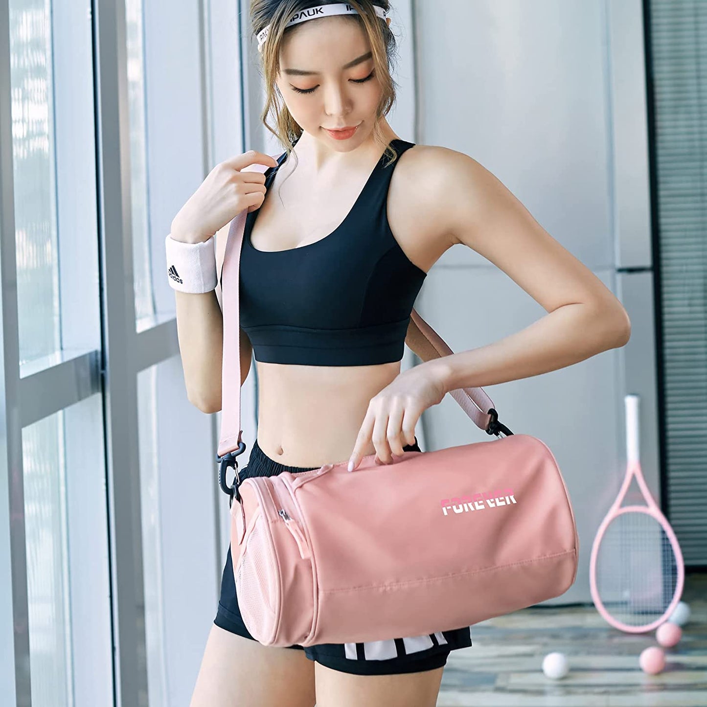 Small Sports Gym Bag for Women with Wet Pocket Waterproof, Workout Bags for Gym Women,Exercise Beach Yoga Dance Bag,Pink
