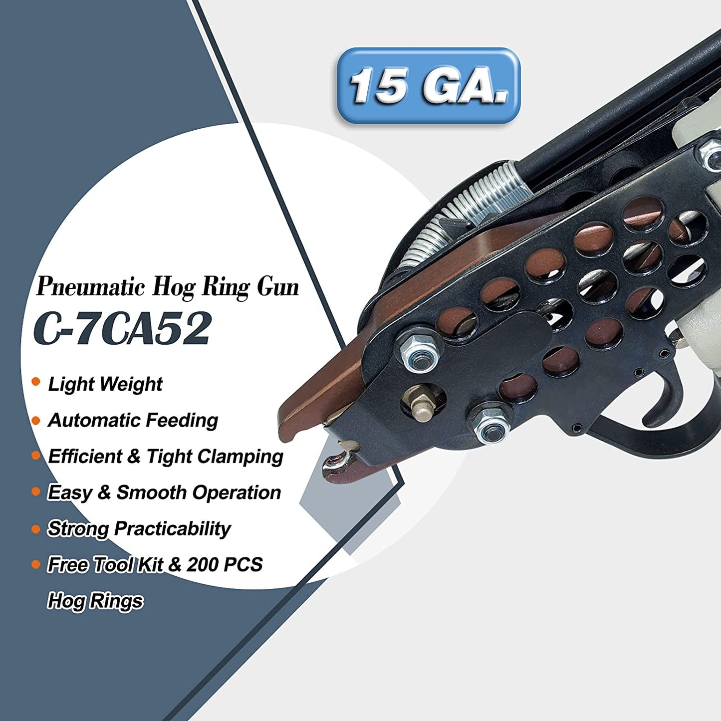 Guage Pneumatic Hog Ring Gun, 4.8mm Closure Diameter, 3/4-Inch Crown Hog Ring Staples, Air Hog Ring Plier Tool Power C Ring Gun for Fencing, Cages Making