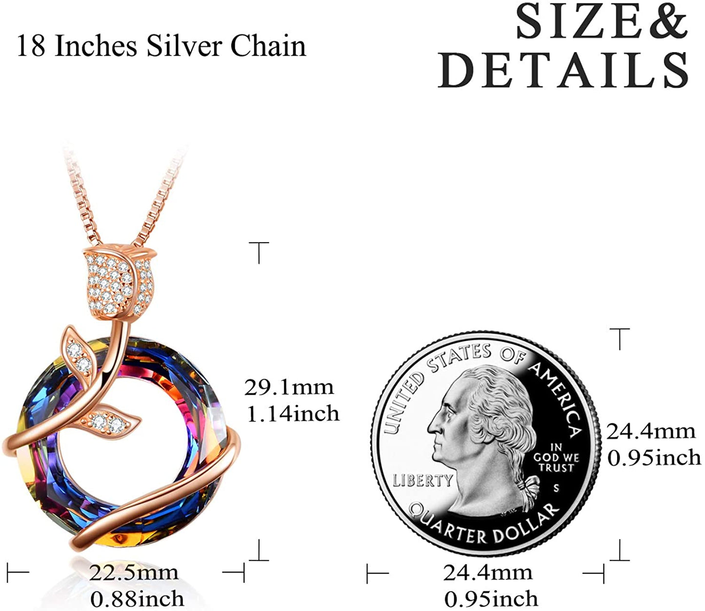 Sterling Silver Rose Flower Butterfly Necklaces for Women with Swarovski Crystals, Jewelry Gift for Wife Girlfriend
