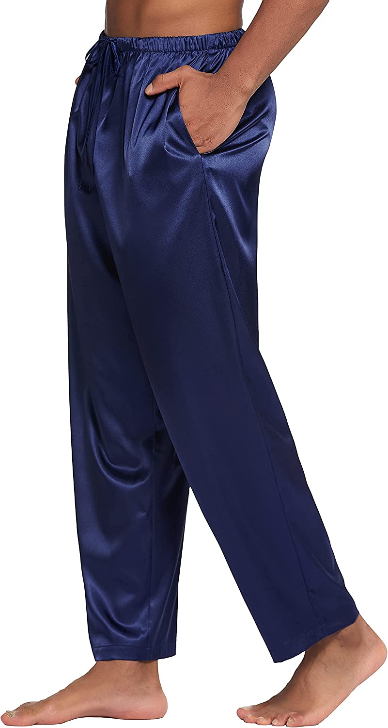 Men's Silk Satin Pajama Pants Soft Long Sleep Bottoms Pj Lounge Pant with Pockets (S-XXL)
