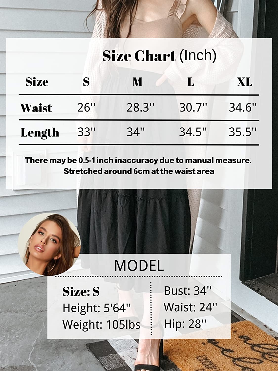 Women's Boho Elastic High Waist A Line Ruffle Swing Beach Maxi Skirt with Pockets