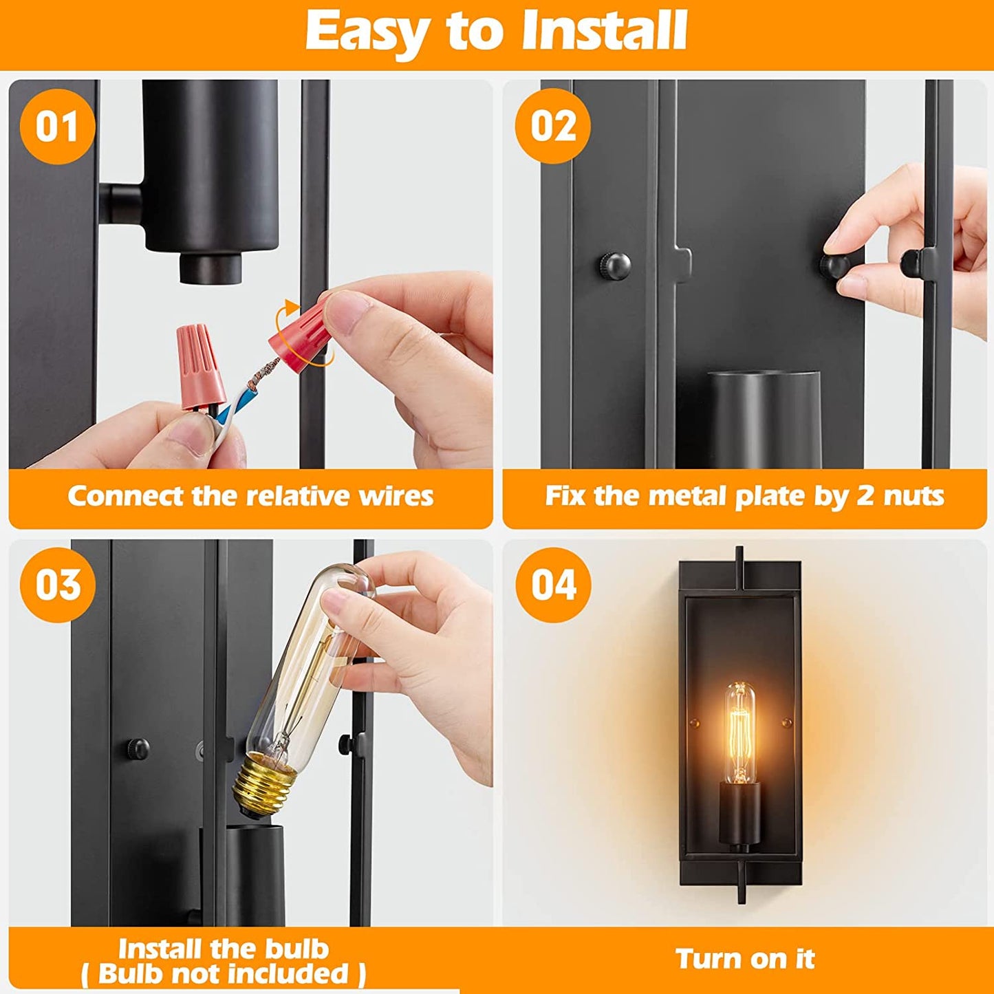 Industrial Black Wall Sconces, Vintage Farmhouse Wall Sconces Lighting Set of 2, Metal Wall Light Fixtures, Indoor Rustic Wall Mounted Lamp for Living Room Bedroom Hallway