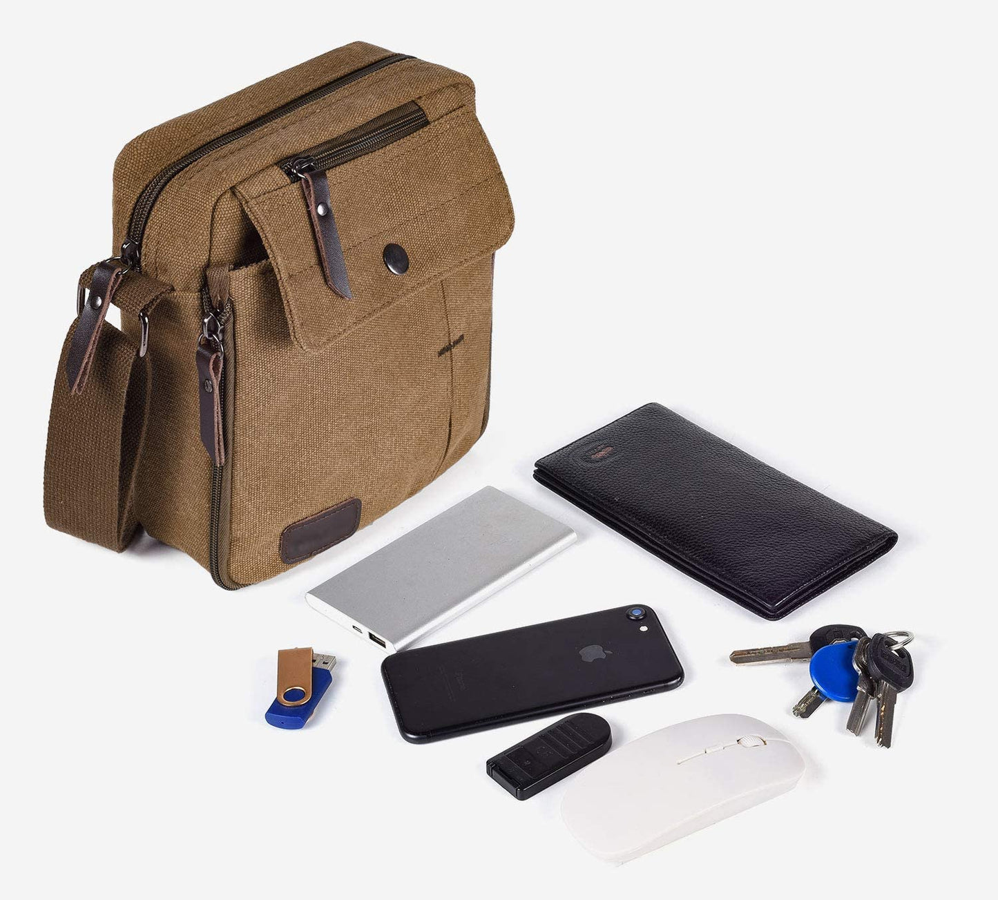 Men's Canvas Small Messenger Bag Casual Shoulder Bag Chest Bag Travel Carry Bag,Multi-pocket Purse