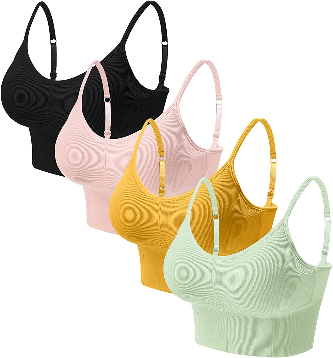 Eleplus 4 Pieces Comfy Sleep Bra for Women Cami Lounge Bra Wirefree Padded Bralettes Longline Pack of 4