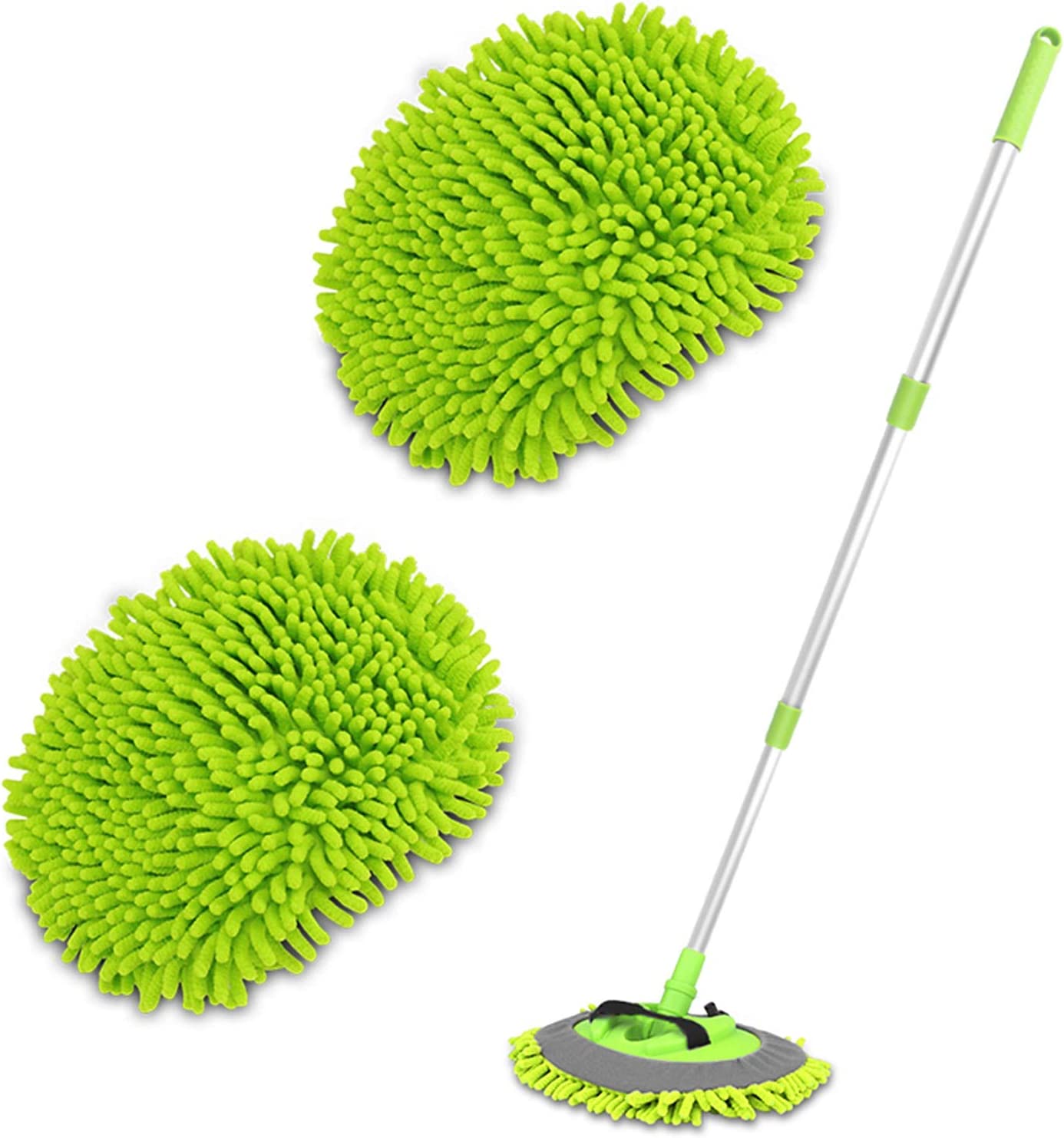 2 in 1 Chenille Microfiber Car Wash Brush Mop Mitt with 45" Aluminum Alloy Long Handle, Car Cleaning Kit Brush Duster, Not Hurt Paint Scratch Free Cleaning Tool Dust Collector Supply for Washing Truck