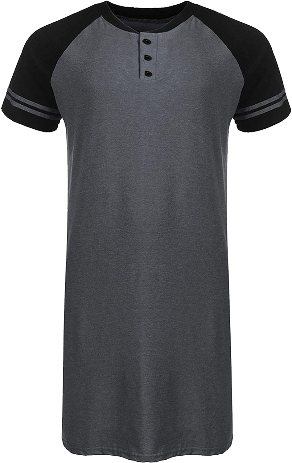 Men's Sleepshirt Short Sleeve Long Nightshirt Comfy Big&Tall Nightgown Sleepwear
