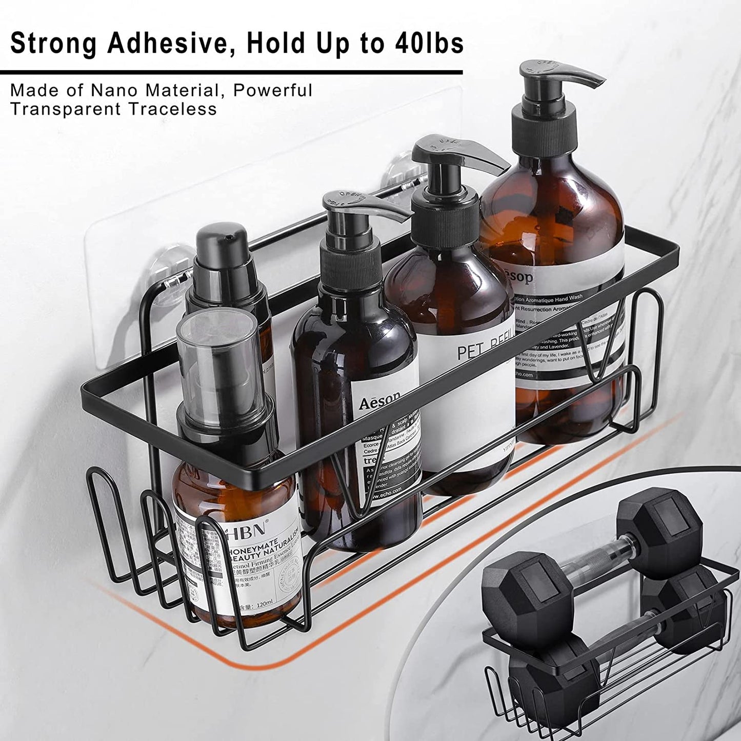 3 Pack Adhesive Shower Caddy Shelf Organizer with Soap Holder, Black Shower Wall Rack Storage Shampoo Holder Bathroom Organizer No Drilling for Kitchen, RV, Apartment Essentials