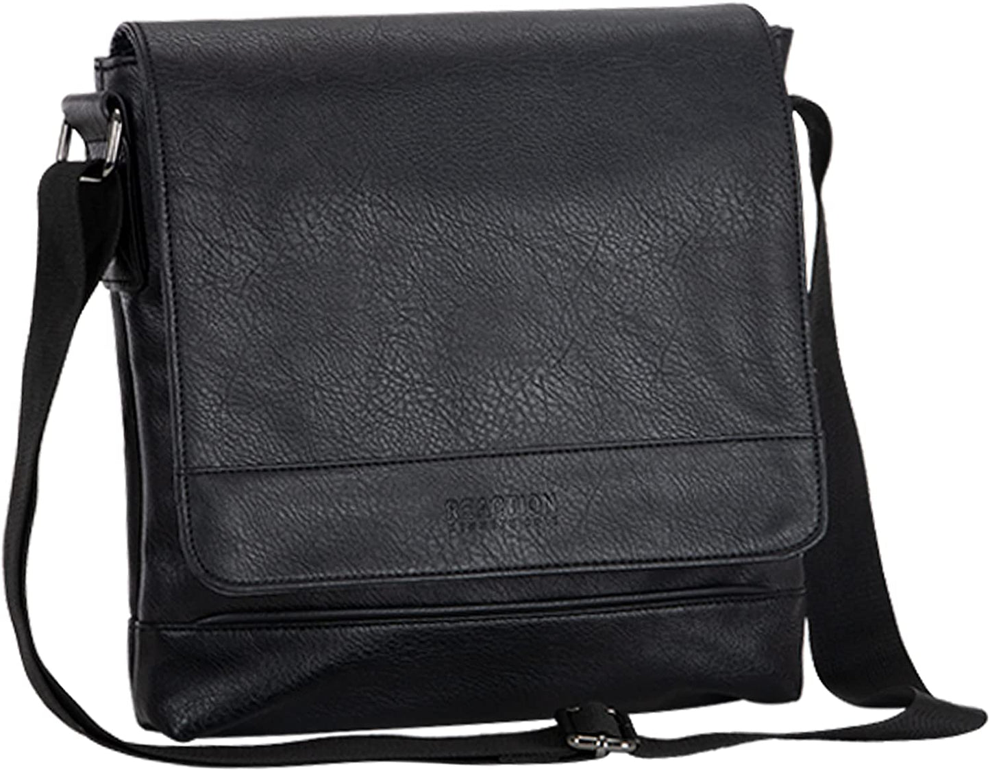 Kenneth Cole REACTION Grand Central Vegan Leather Bag Laptop & Tablet Crossbody Travel Shoulder Case, Black Laptop Messenger, 15"