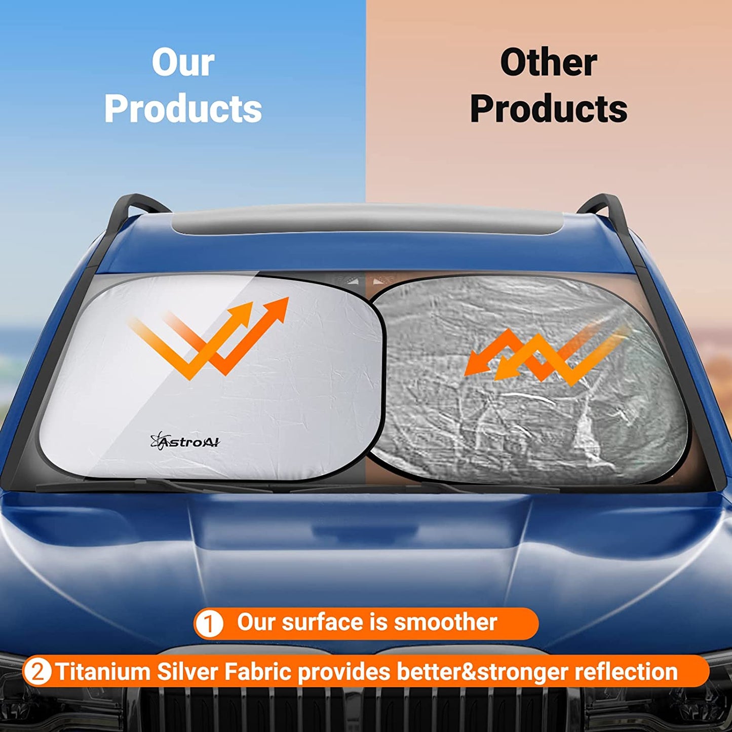 Car Sun Shade for Windshield -2 Piece Foldable Car Front Sunshield Blocks Max UV Rays, Titanium Silver Fabric Material, for Most Sedans SUV Truck(Medium Size 28 x 30.7 inches)