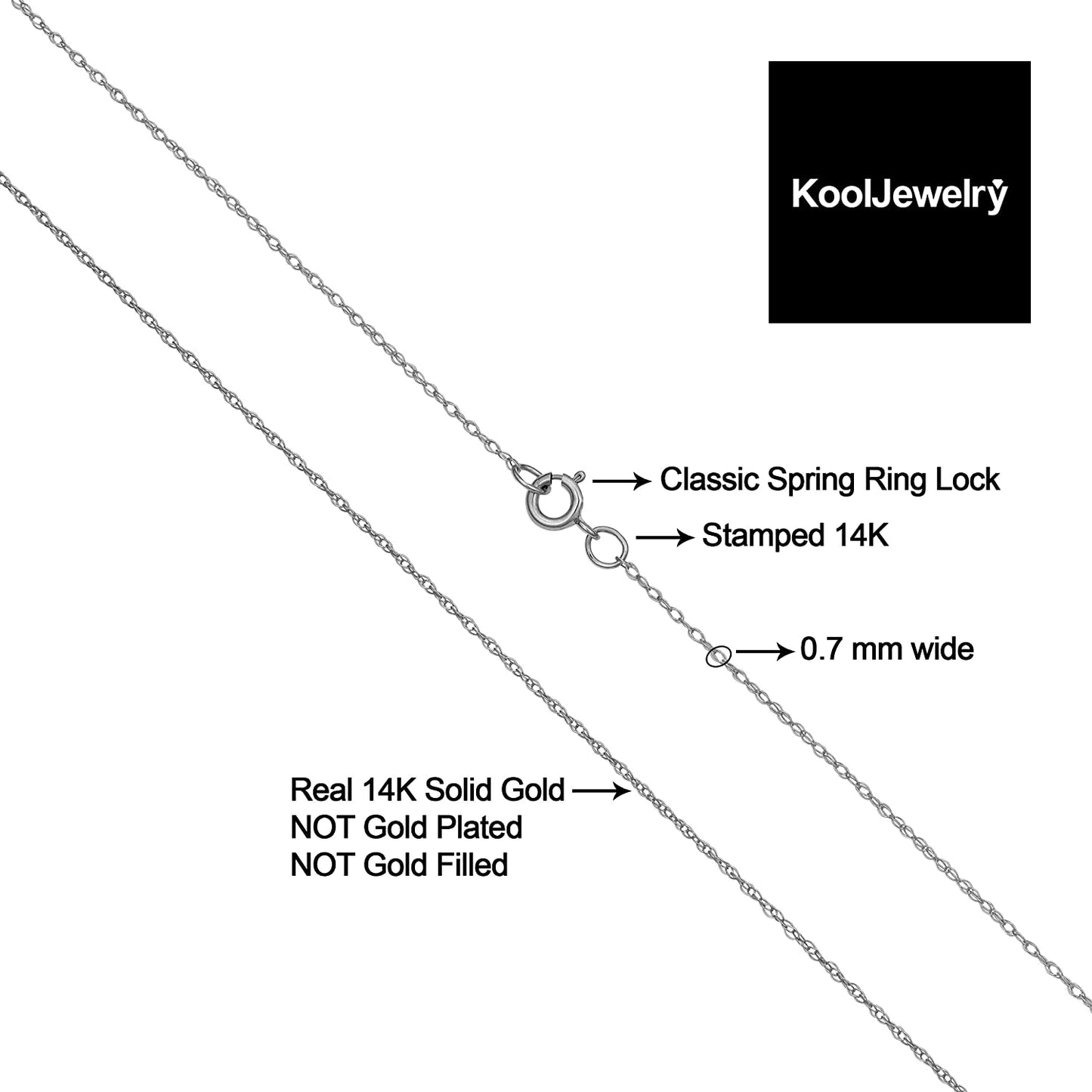 14k White Gold Rope Chain Barely-There Necklace For Women (0.7 mm, 0.9 mm, 1 mm or 1.3 mm) - Thin And Lightweight