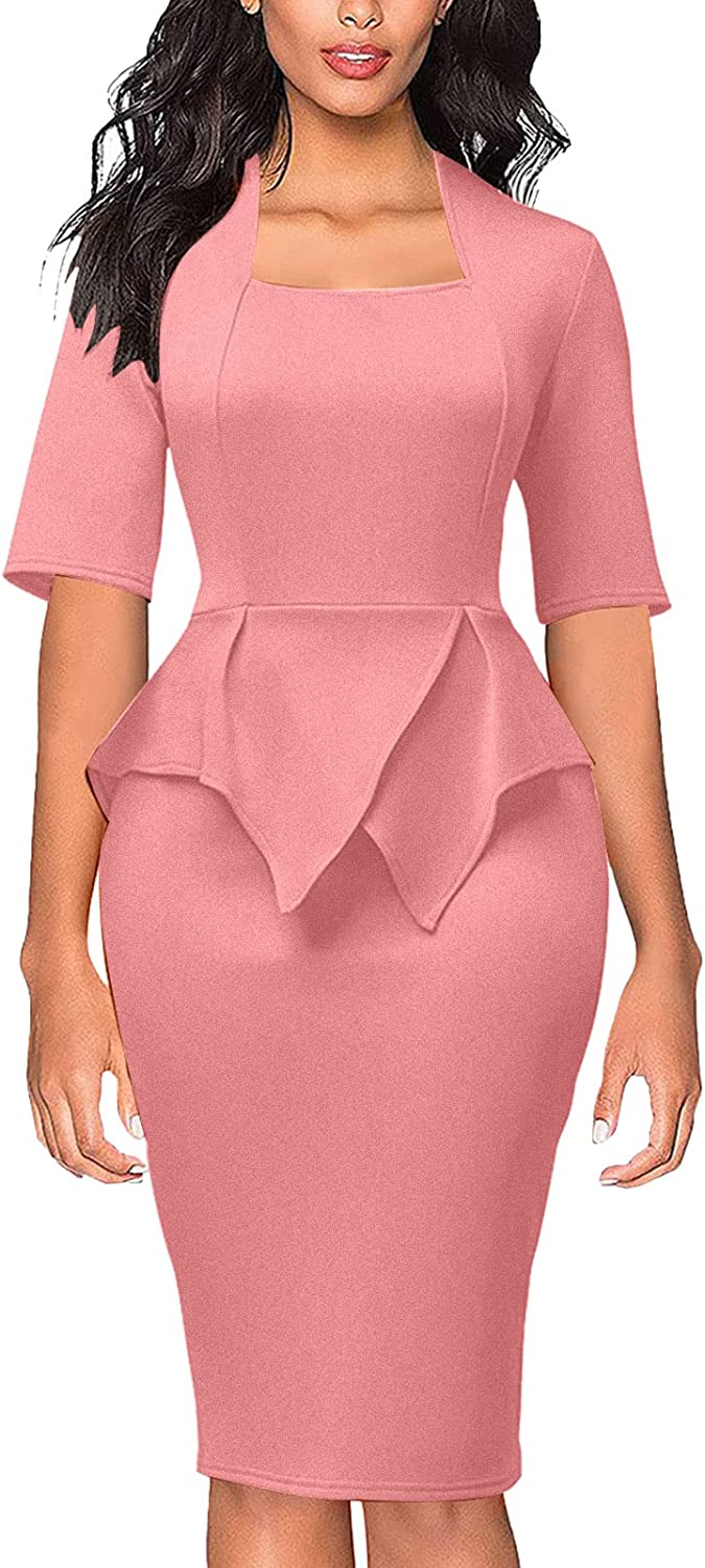 Women's Office Work Peplum Dress - Cocktail Party Ruffle Bodycon Pencil Sheath Dresses