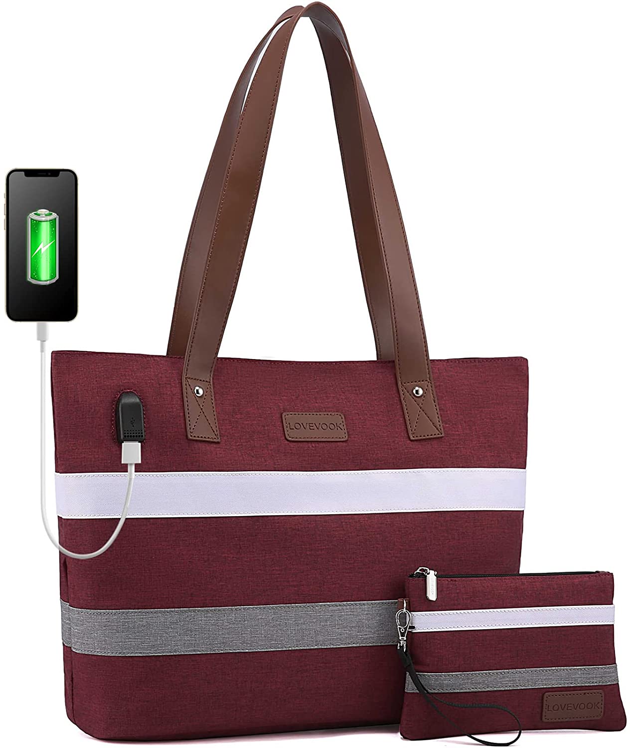 Laptop Shoulder Work Tote Bag for Women,Lightweight Casual School Bag Fits 15.6 In Laptop Handbag Purse 2pc/set