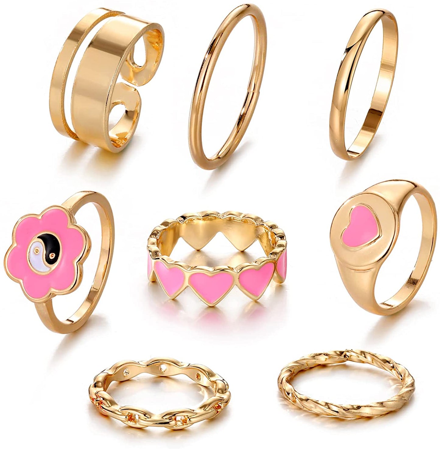 Cute Rings for Women Teen Girls Chunky Rings Y2K Jewelry Trendy Smiley Face Flower Heart Butterfly Rings Aesthetic Statement Stackable Rings Set By KISS WIFE