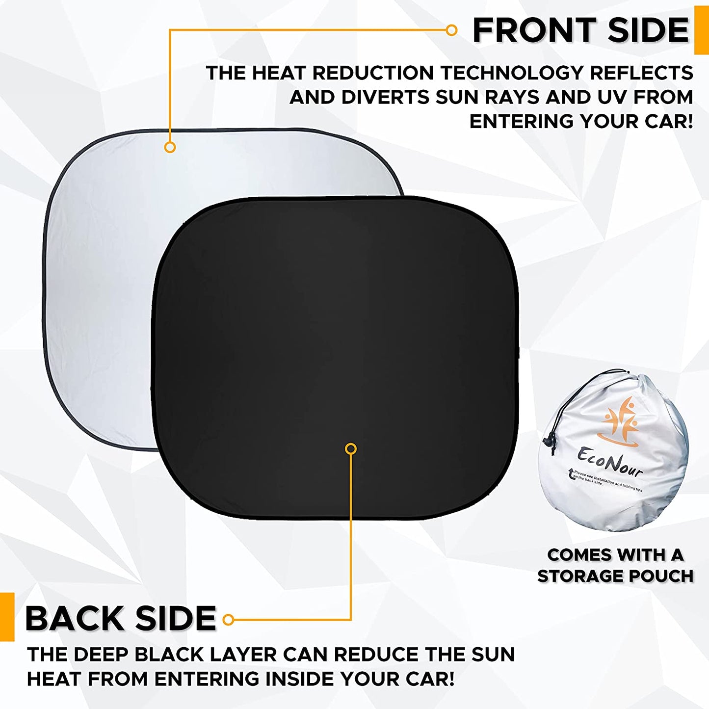 2-Piece Car Windshield Sun Shade | Durable 240T Polyester Sun Shield for Front Window Blocks UV Rays | Foldable Automotive Interior Accessories for Sun Protection | Medium (27.5 x 30.5 inches)