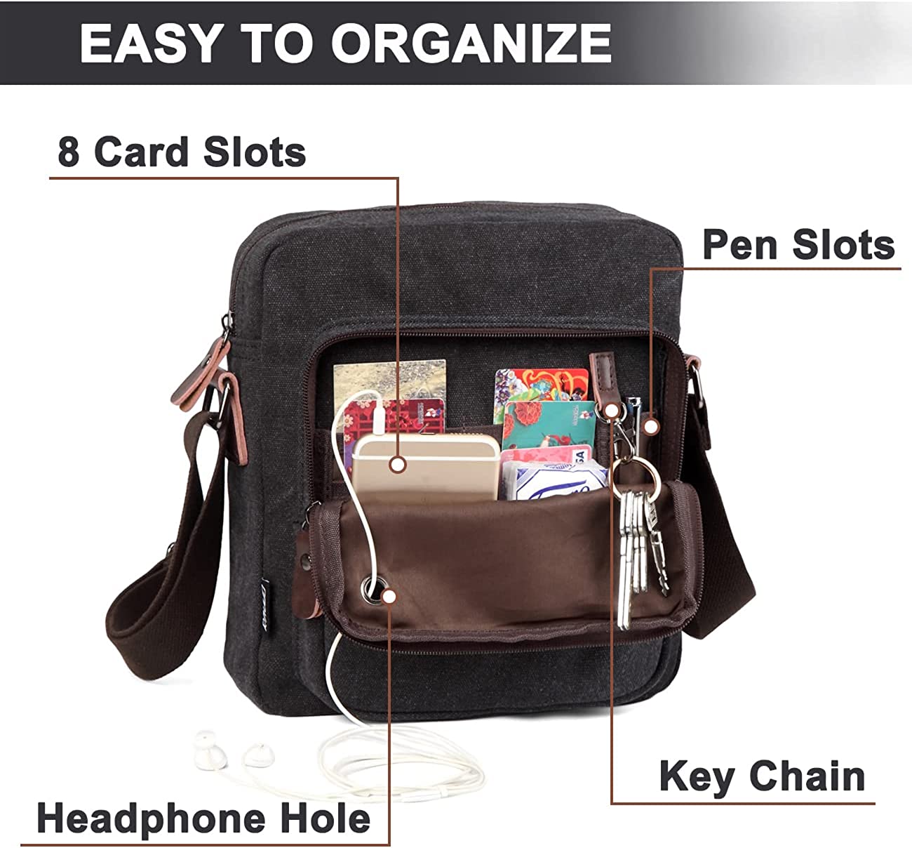 Small Messenger Bag,RAVUO Water Resistant Mens Canvas Shoulder Satchel Women Crossbody Bag for Travel Work