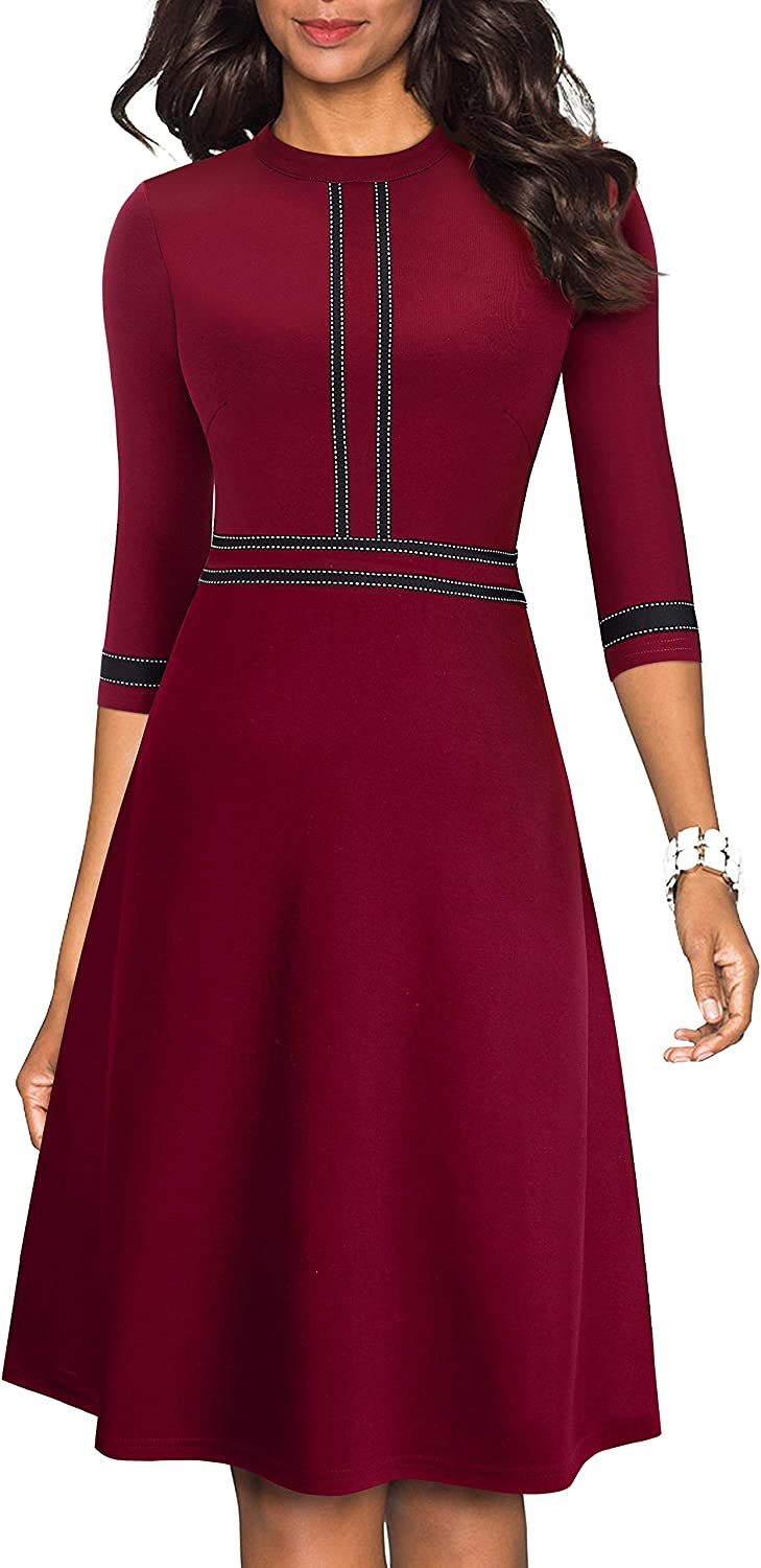 Women's Chic Crew Neck 3/4 Sleeve Party Homecoming Aline Dress A135