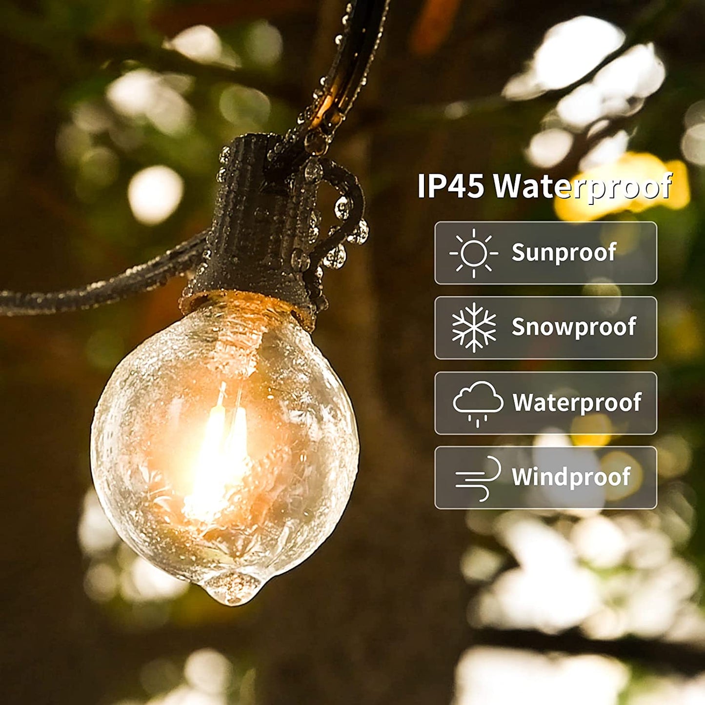 100ft 2-Pack Outdoor String Lights,Dimmable G40 LED String Lights with 52 Shatterproof Clear Bulbs UL Approval Waterproof Globe 1W 2700K Outdoor Lighting for Backyard Porch Cafe Party Wedding Garden