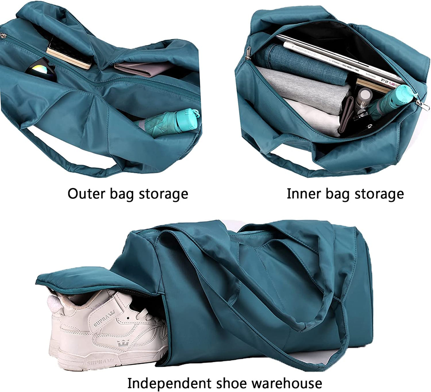 Forestfish Duffel Bag Gym Totes with Dry Wet Pocket & Shoes Compartment for Women and Men (Navy)