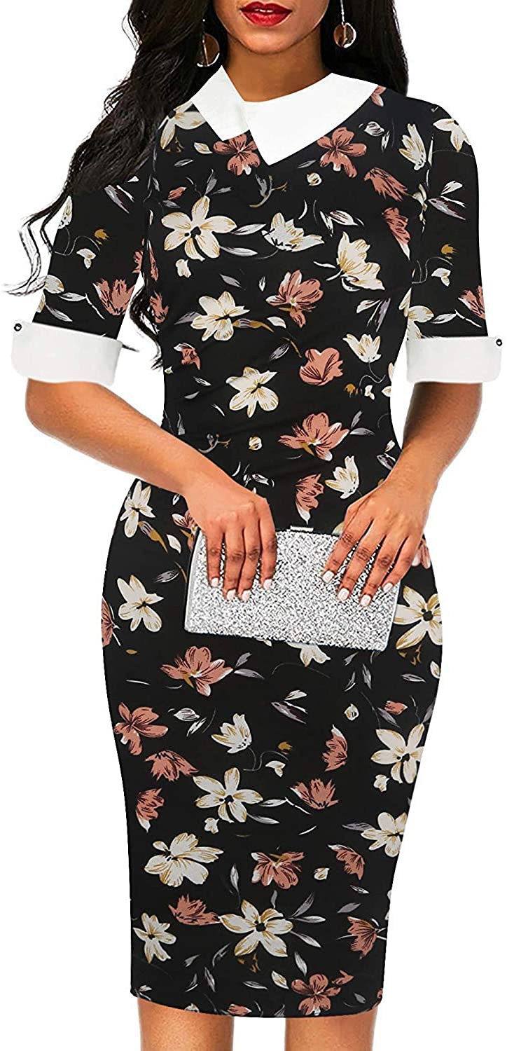 Women's Retro Bodycon Knee-Length Formal Office Dresses Work Pencil Dress OX276
