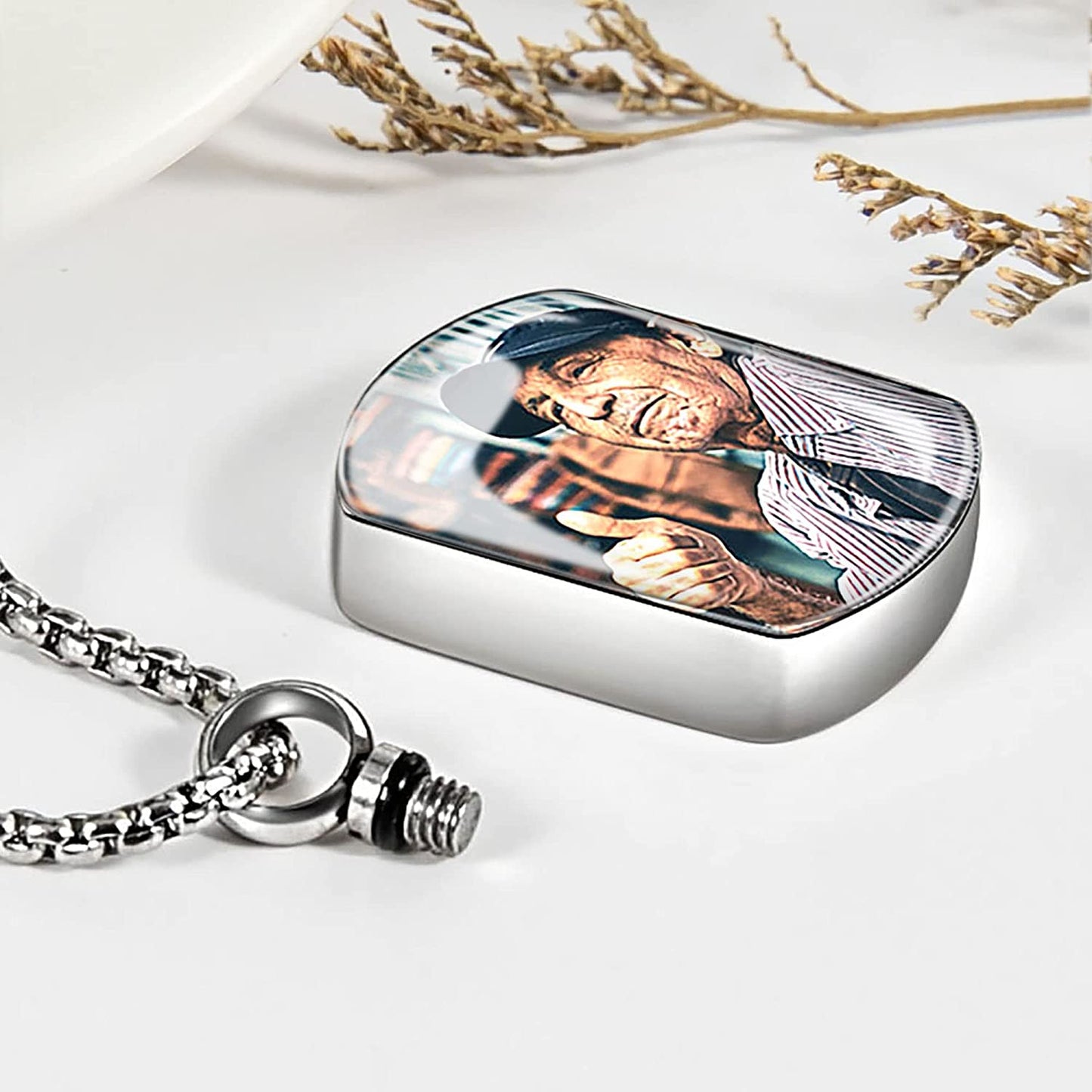 Personalized Custom Engraving Photo & Text Cremation Jewelry Urn Necklace for Ashes Keepsake Memorial Pendant
