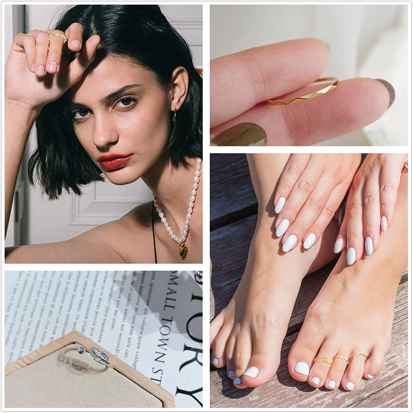 Honsny 12PCS Adjustable Knuckle Rings for Women, 14K Simple Gold Stacking Rings Pack, Open Knot Wave Star Moon Dainty Thumb Ring, Cute Silver Rings Set for Teen Girls