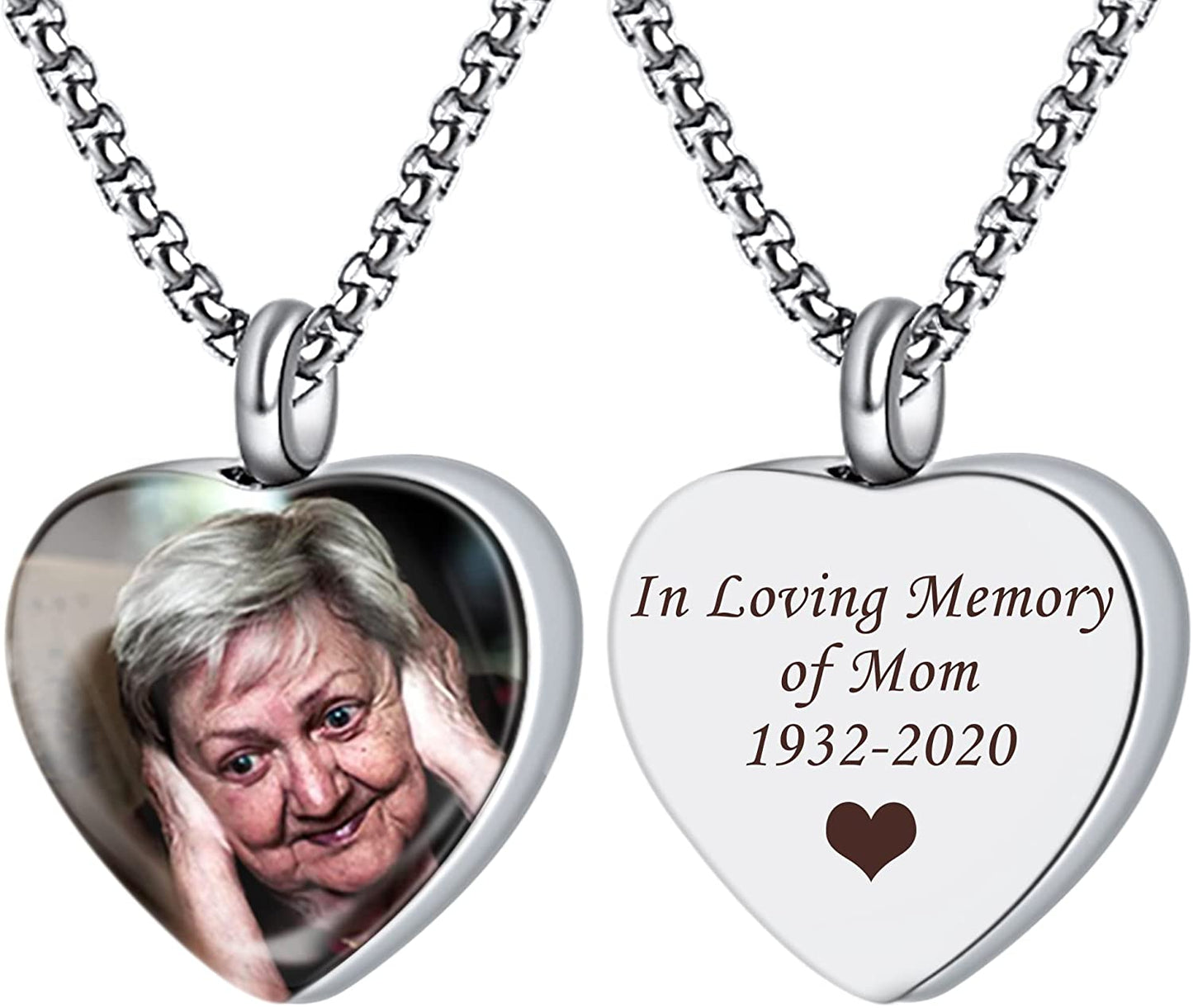 Personalized Custom Engraving Photo & Text Cremation Jewelry Urn Necklace for Ashes Keepsake Memorial Pendant