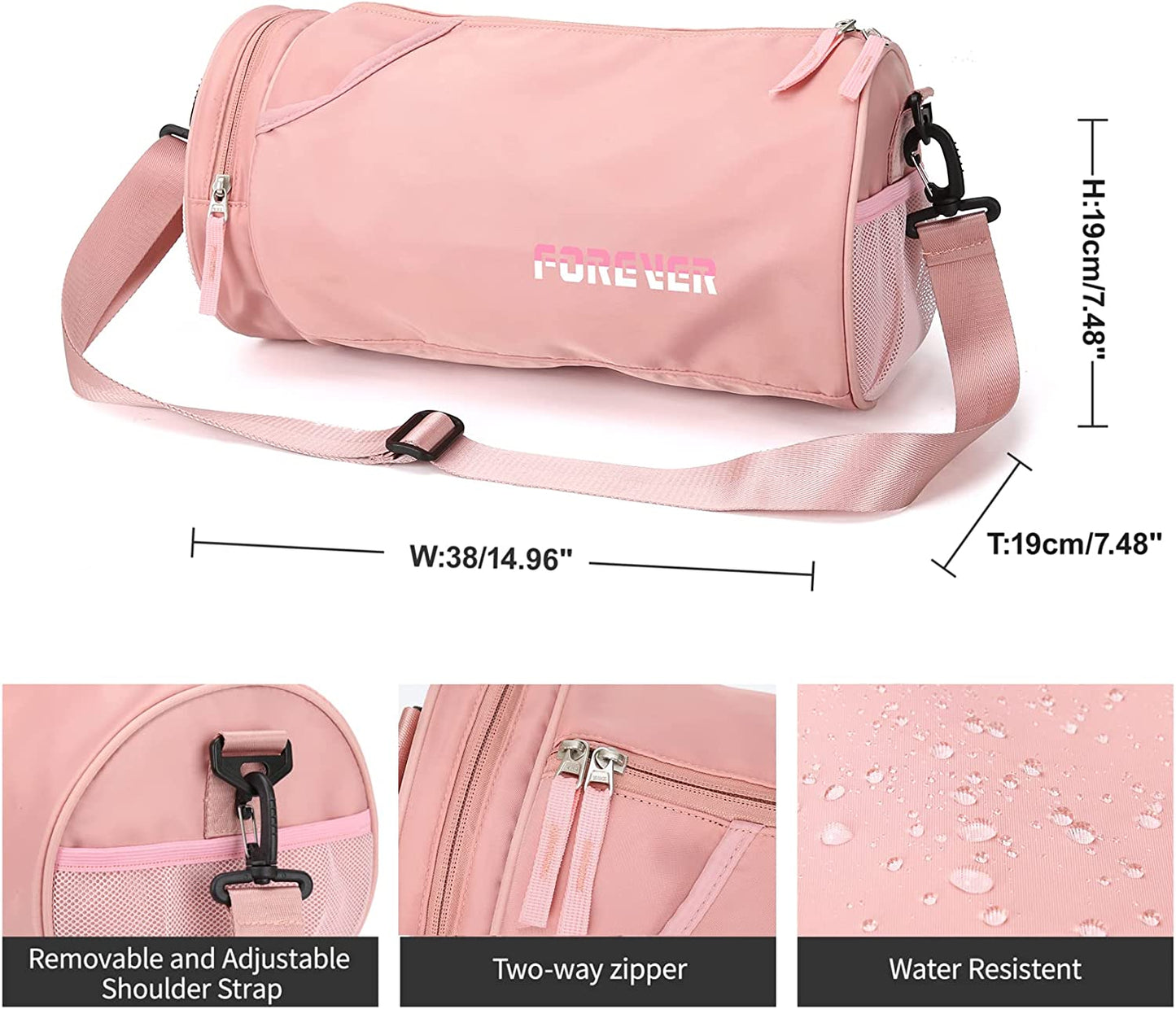 Small Sports Gym Bag for Women with Wet Pocket Waterproof, Workout Bags for Gym Women,Exercise Beach Yoga Dance Bag,Pink