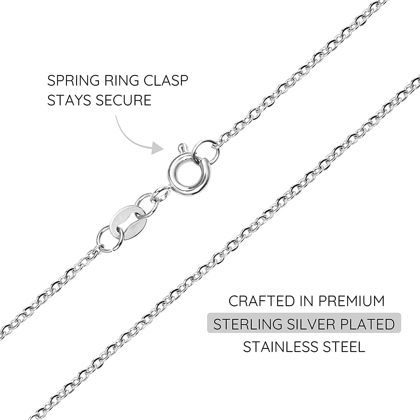 Sterling Silver Cable Link Chain Necklace –Thin, Dainty, Sterling Silver Plated Stainless Steel Jewelry for Women & Men with Spring Ring Clasp