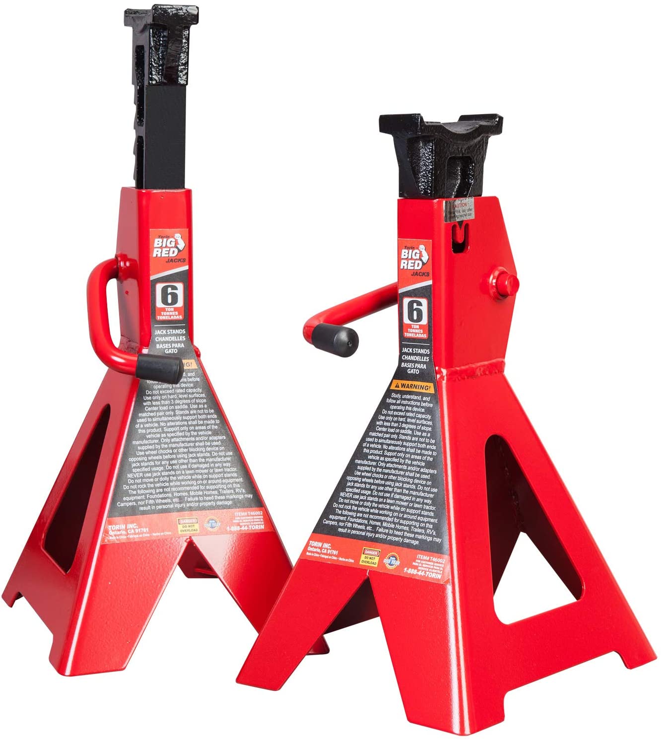 T43202 Torin Steel Jack Stands: 3 Ton (6,000 lb) Capacity, Red, 1 Pair