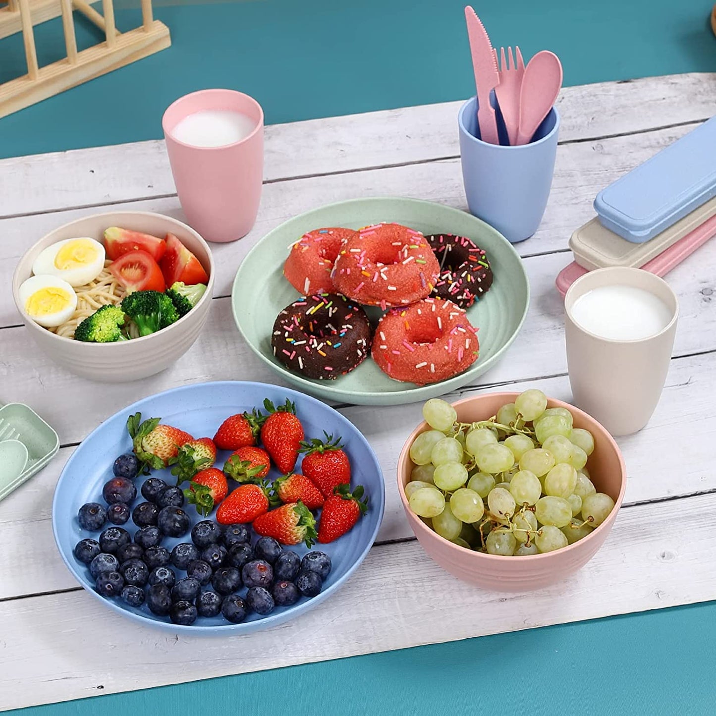 Wheat Straw Dinnerware Sets, 28PCS Unbreakable, Microwave and Dishwasher Safe Tableware Set, Lightweight Plates, Cups, Bowls, Forks (Colorful, Fork)