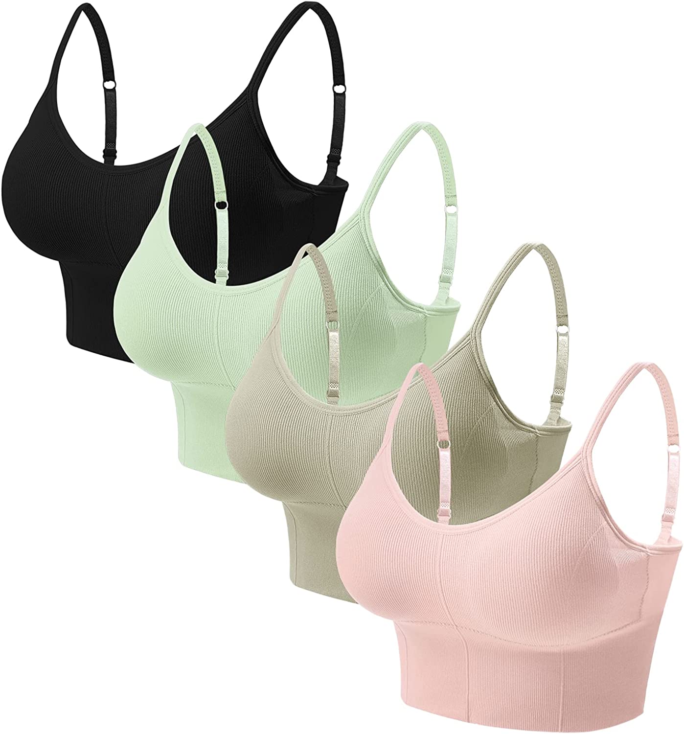 Eleplus 4 Pieces Comfy Sleep Bra for Women Cami Lounge Bra Wirefree Padded Bralettes Longline Pack of 4