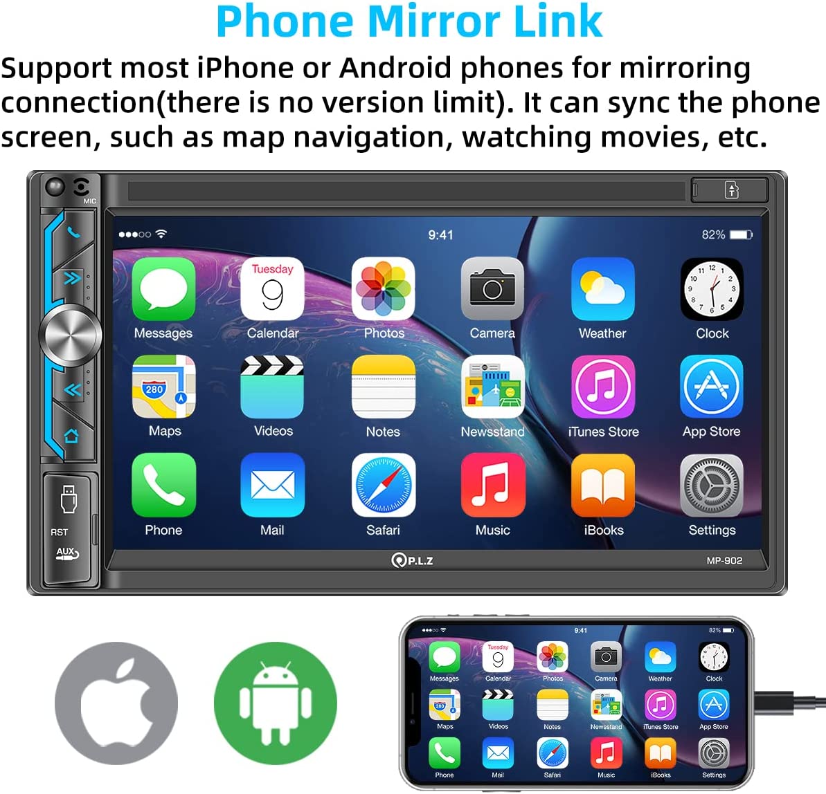 Double Din Car Stereo, 7 Inch Full HD Capacitive Touchscreen Car Radio Receiver with Mirror Link, Bluetooth 5.1, Backup Camera, Steering Wheel Control, Subw, FM/AM Car Radio, USB /TF/AUX