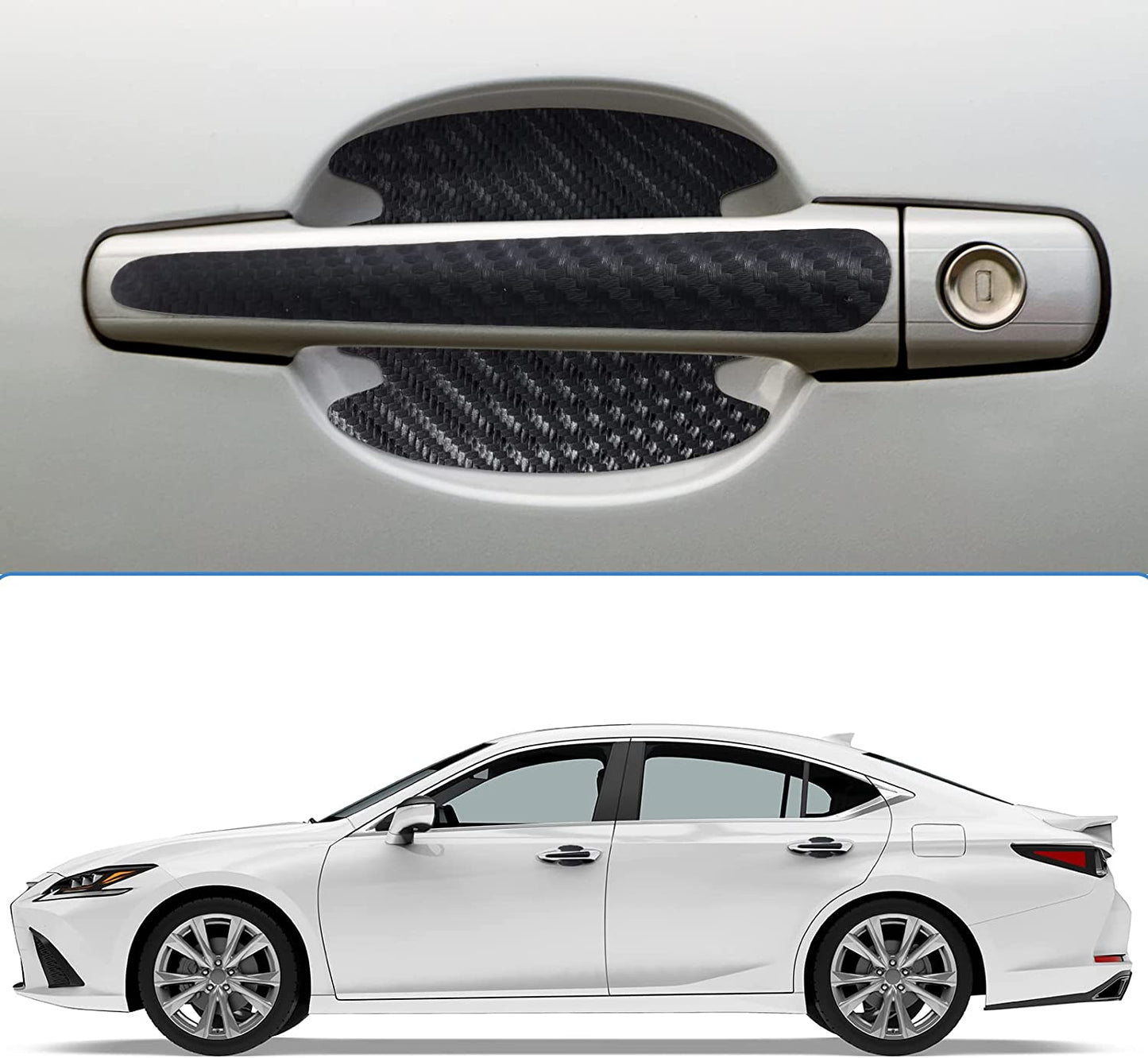 16 Pieces Car Door Handle Scratch Protector Carbon Fiber Car Door Handle Sticker Cover Scratches Protective Films Car Door Handle Cup Protector Films