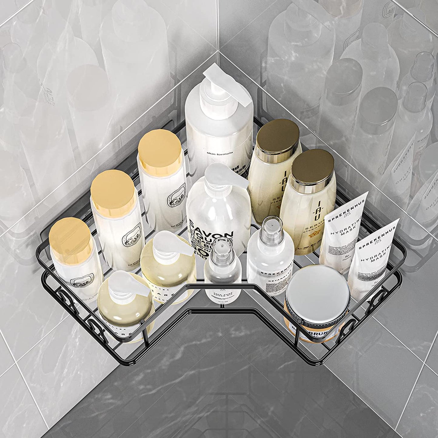 Corner Shower Caddy, Shower Organizer Corner Shower Shelf with 8 hooks,2-Pack Adhesive Stainless Steel MAXIFFE Shower Shelves for Bathroom Storage (Matte Black)