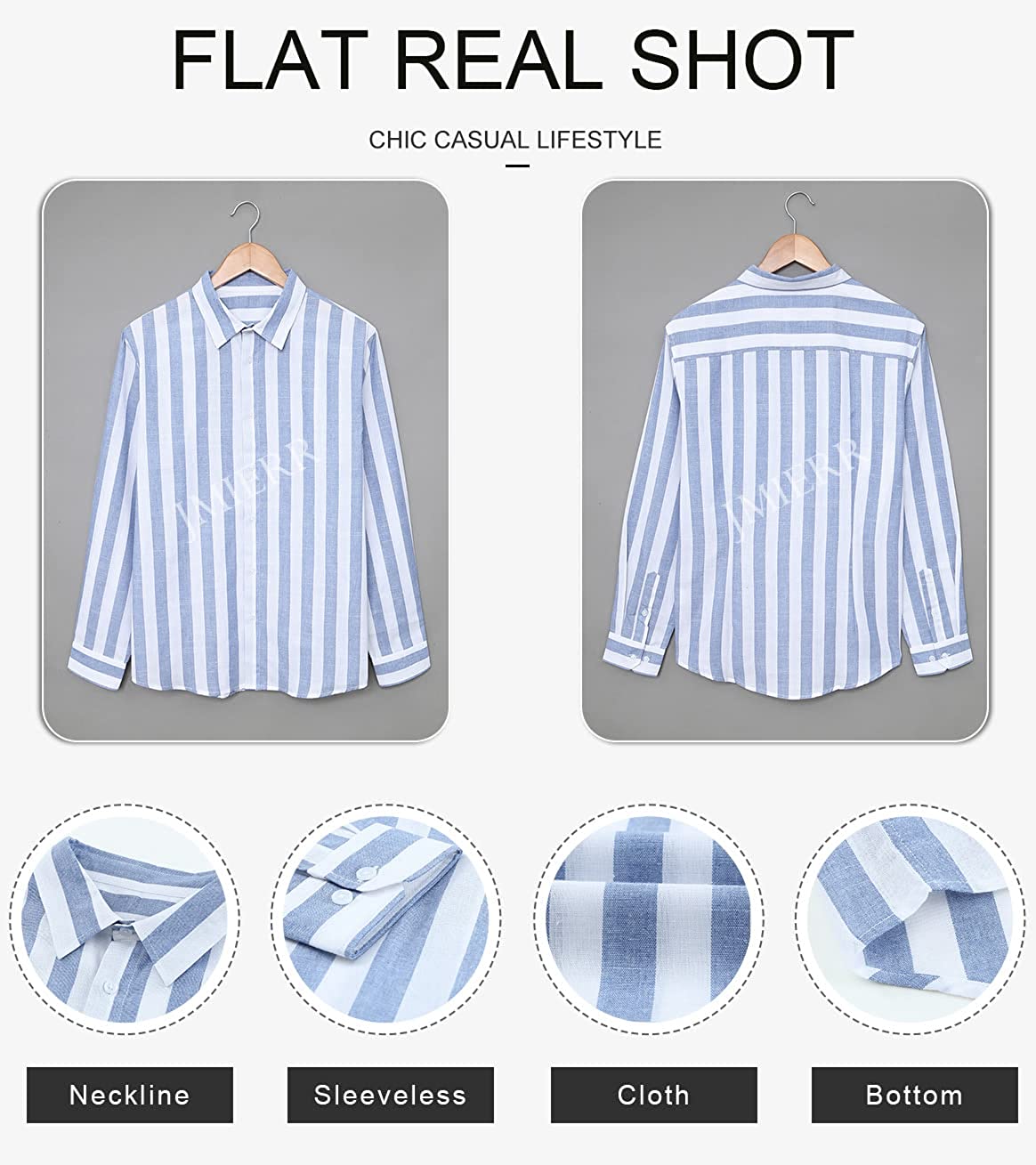 Men's Casual Long Sleeve Button-Down Shirts Striped Dress Shirts Cotton Shirt