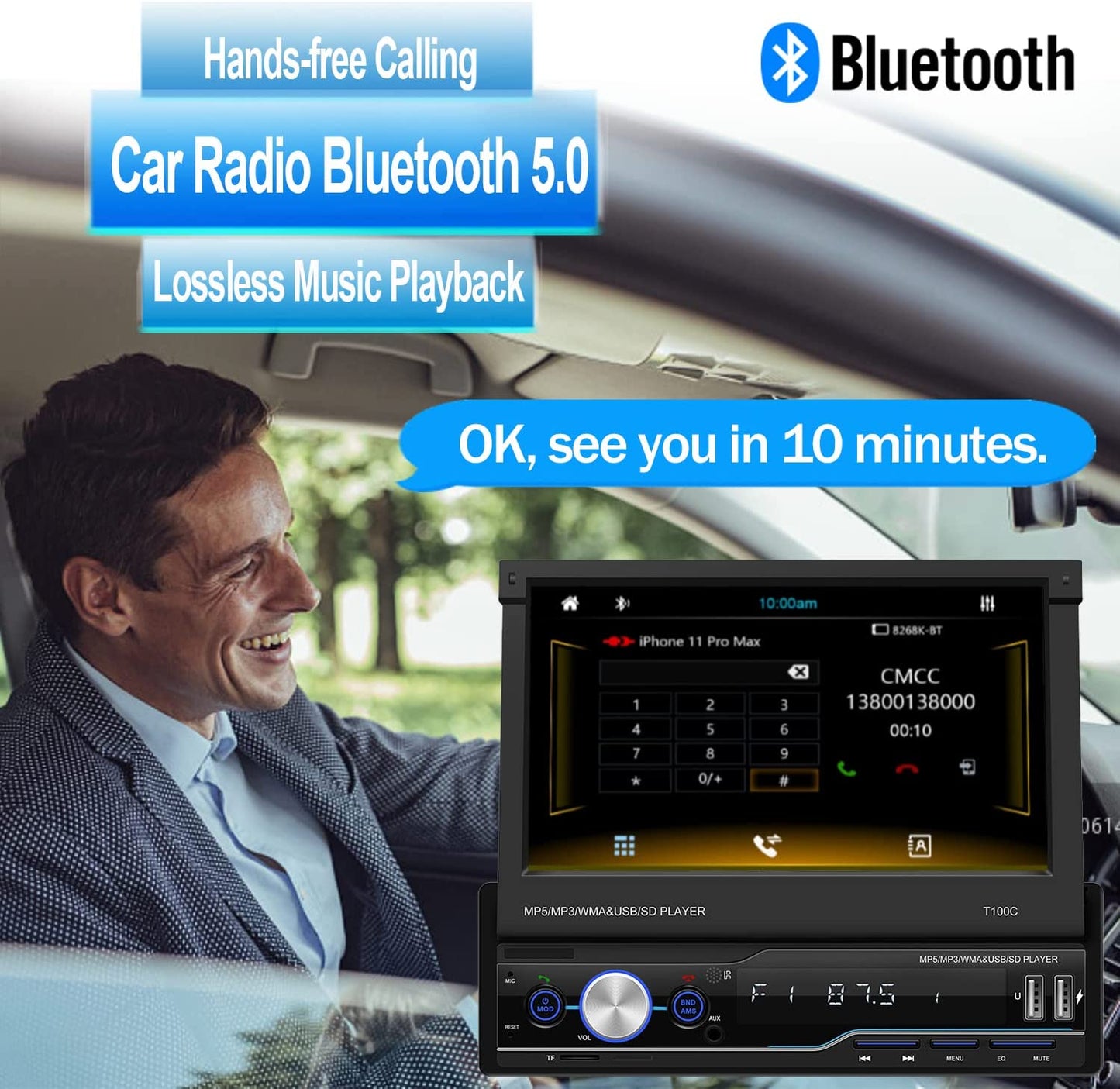 Car Radio Single Din with Flip Out Touch Screen,Car Stereo Apple Carplay,FM AM Car Radio Backup Camera, Hand-Free Calling,Apple Car Play Stereo,Fast Charging,EQ/USB Port/AUX/Mirror Link