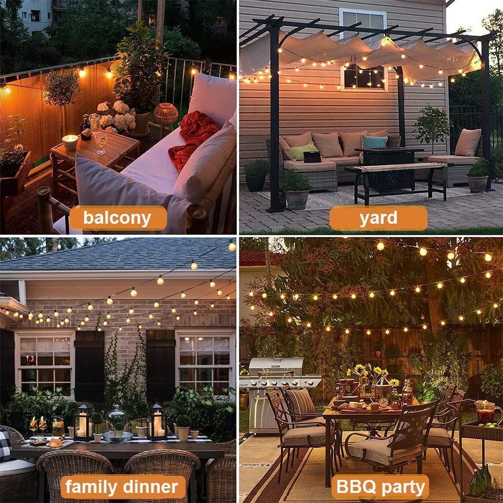 LED Outdoor String Lights Waterproof - 100FT 2 Pack Patio Lights with 52 Globe Bulbs, Connectable Commercial Hanging Lights for Outside Backyard Balcony Party