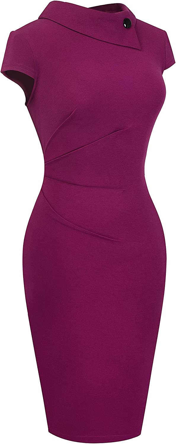 Women's Retro Pleated Bodycon Work Office Pencil Dresses B574