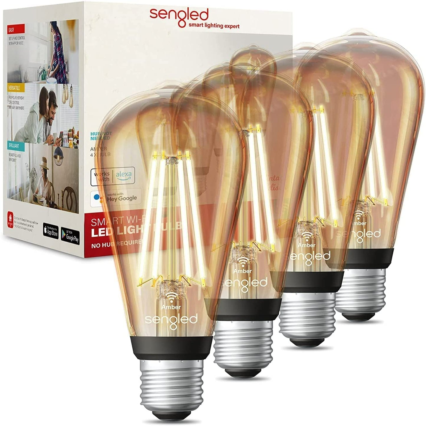 Sengled Alexa Light Bulb, WiFi Light Bulbs, Smart Light Bulbs, Smart Bulbs that Work with Alexa & Google Assistant, A19 Soft White (2700K) No Hub Required, 800LM 60W Equivalent High CRI>90, 4 Pack