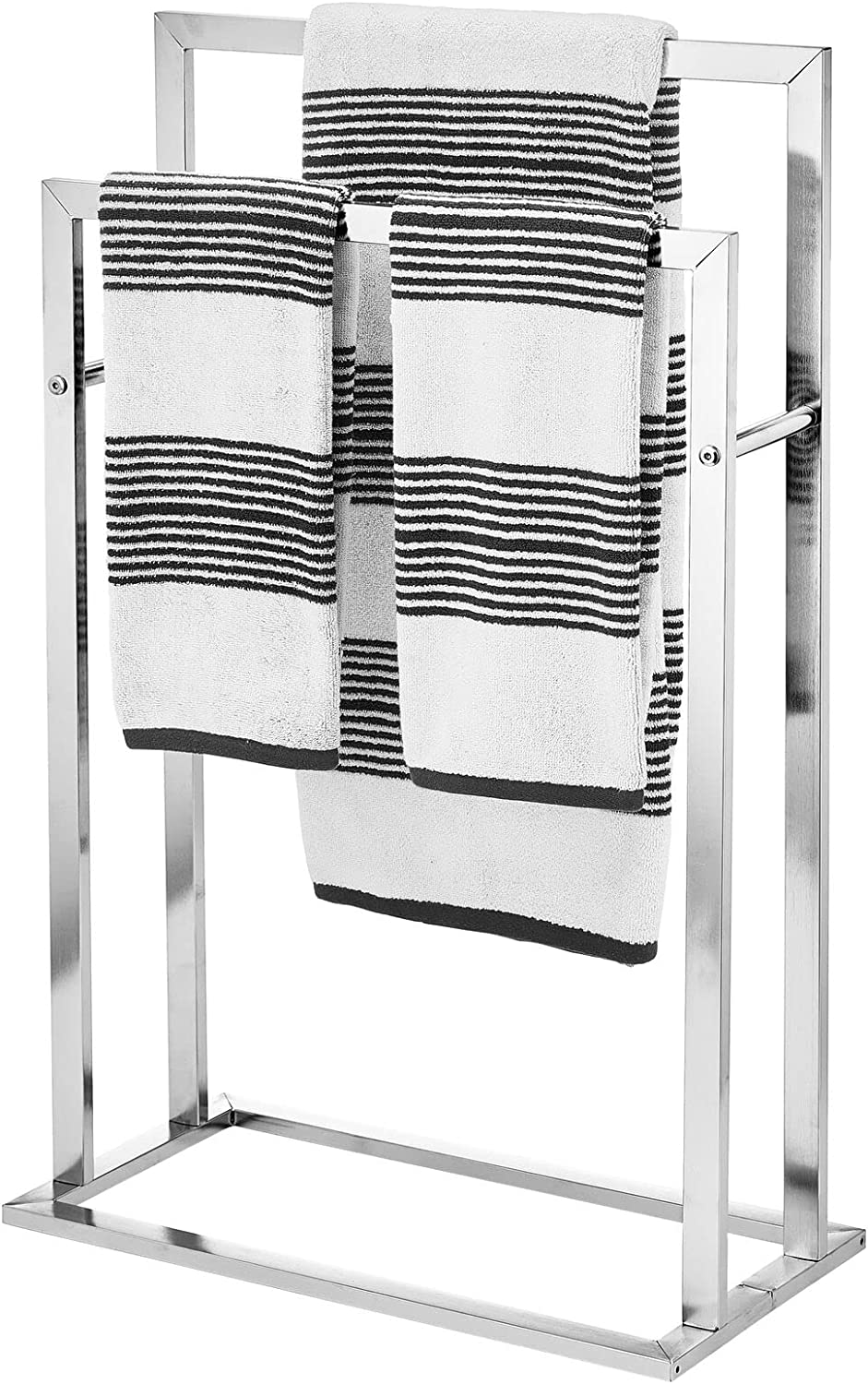 mDesign Metal Tall 2-Tier Free-Standing Towel Rack Holder for Bathroom Storage and Organization, Floor Stand Holds Bath, Hand Towels; Great for Guest, Half, Kids' Bathrooms - Chrome