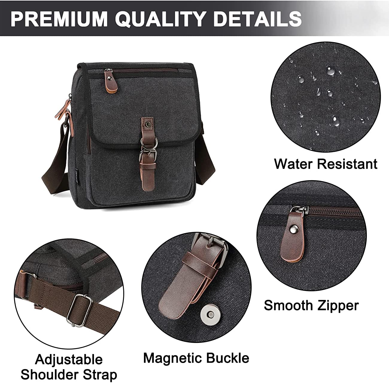 Small Messenger Bag,RAVUO Water Resistant Mens Canvas Shoulder Satchel Women Crossbody Bag for Travel Work
