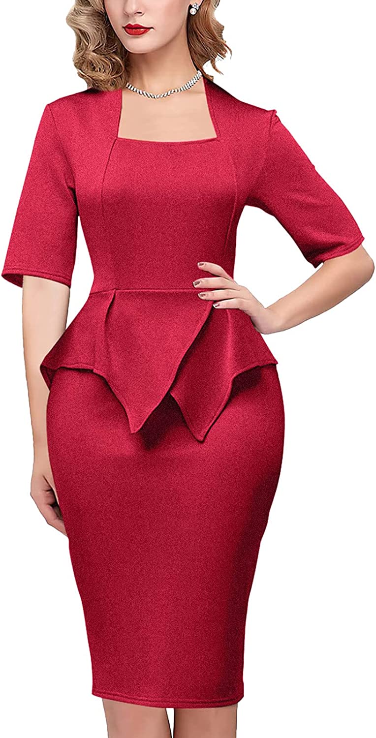 Women's Office Work Peplum Dress - Cocktail Party Ruffle Bodycon Pencil Sheath Dresses