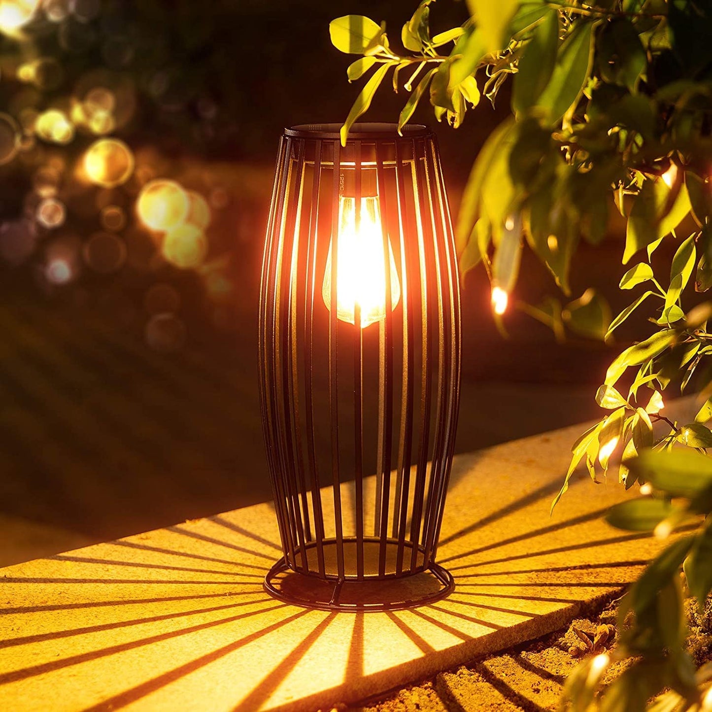 Nenrent Solar Lantern Outdoor Floor Lamp,Solar Powered/USB Charge,Solar Flickering Flame Lantern for Patio Garden Deck Porch Balcony Decoration,Waterproof&Super Long Endurance(1 Pack)