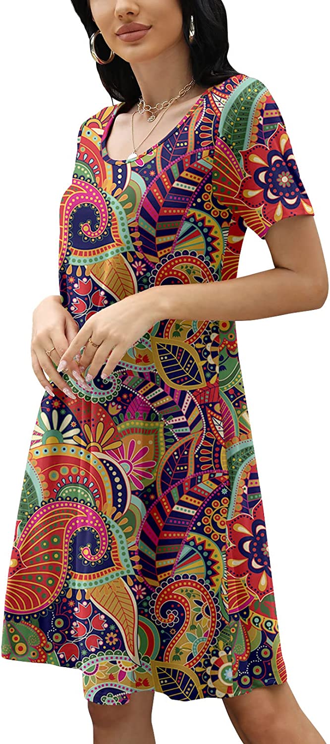 Women's Summer T Shirt Dresses Casual Beach Short Sleeve Swing Pockets Dresses
